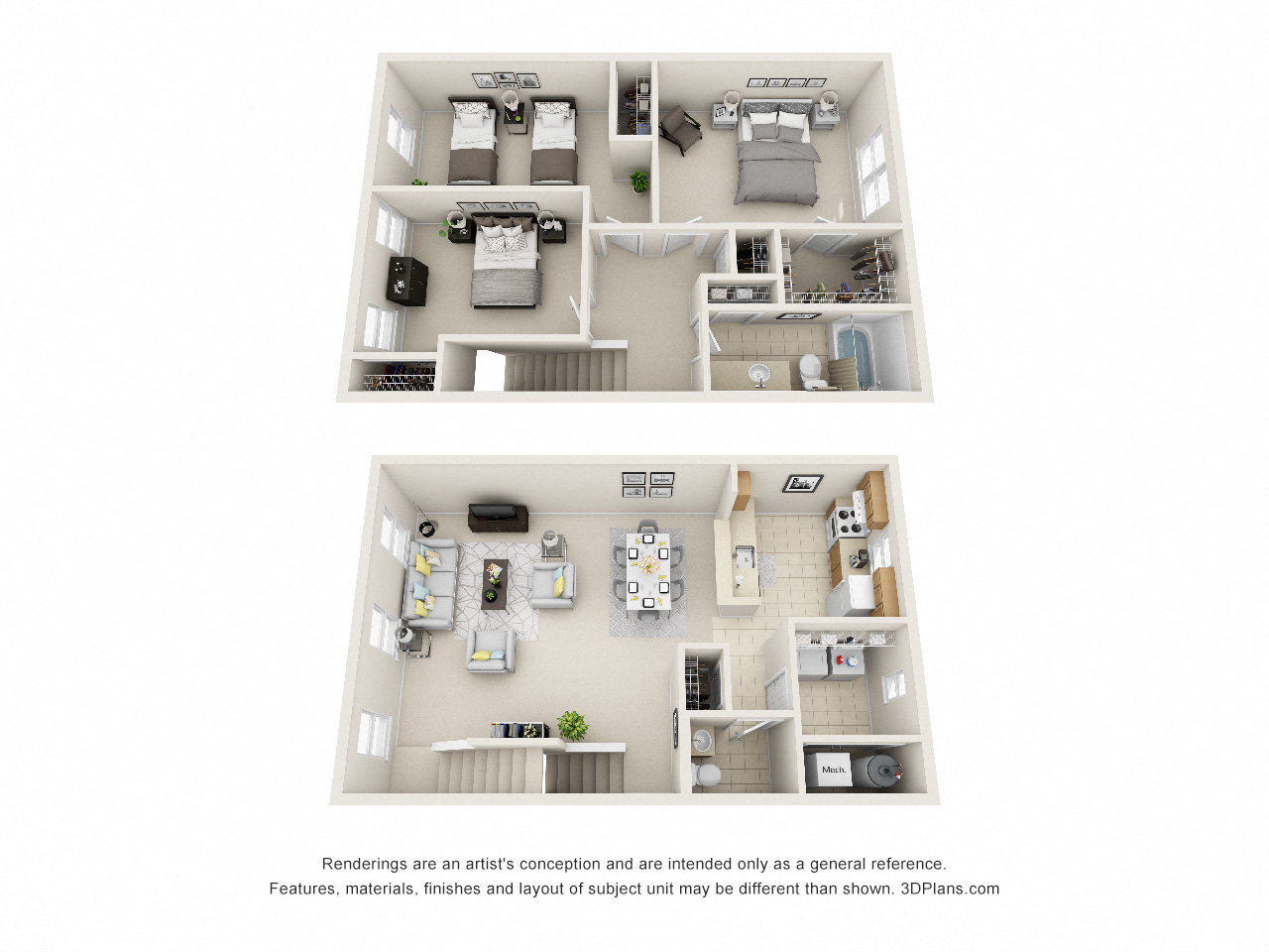 Floor plan for 3 beds, 1.5 baths, 1440 sqft
